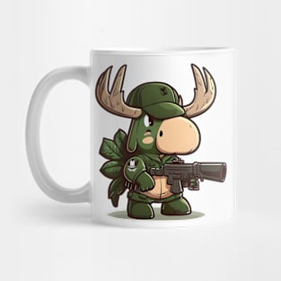 Armored Cute Moose Holding a Riffle design Mug